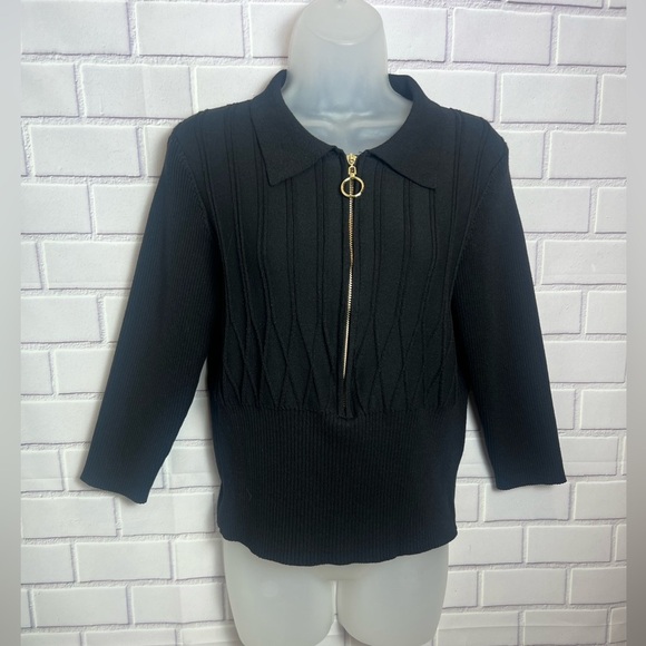 RIO & RIAN Black Zippered 3/4 sleeves Women's Top/size L - Picture 1 of 8